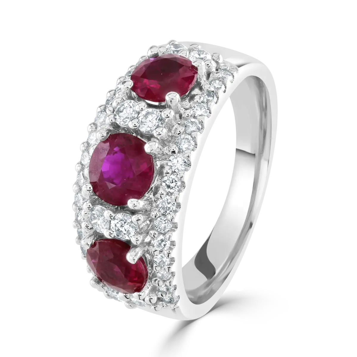 18Ct White Gold Round Cut Ruby & Diamond Cluster Ring 1
