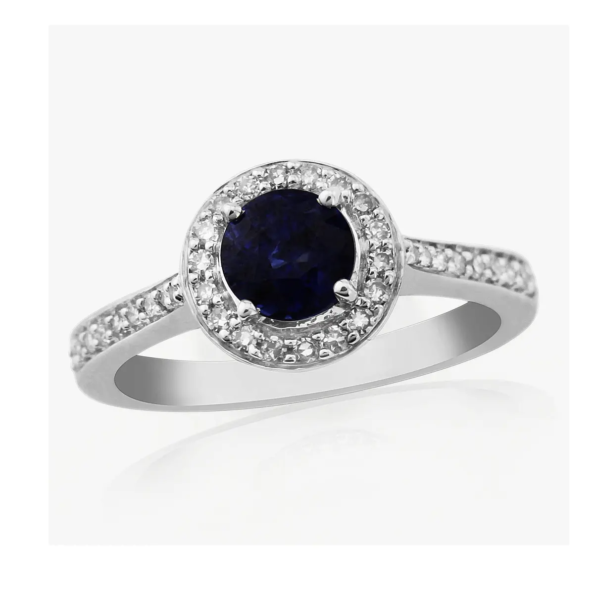 9Ct White Gold Round Cut Sapphire & Diamond Halo Cluster Ring 1