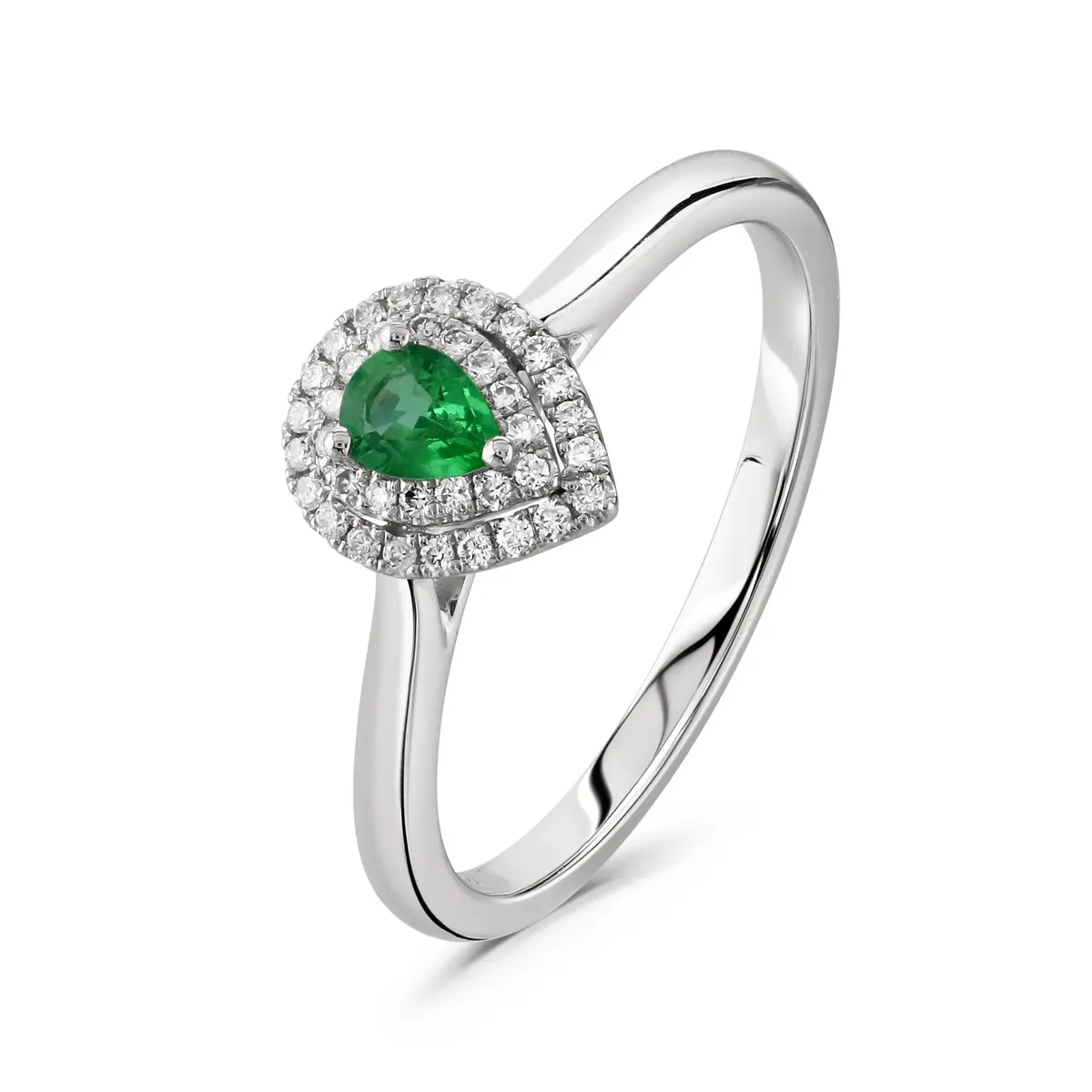 Platinum Pear Cut Emerald & Diamond Double Halo Cluster Ring 1