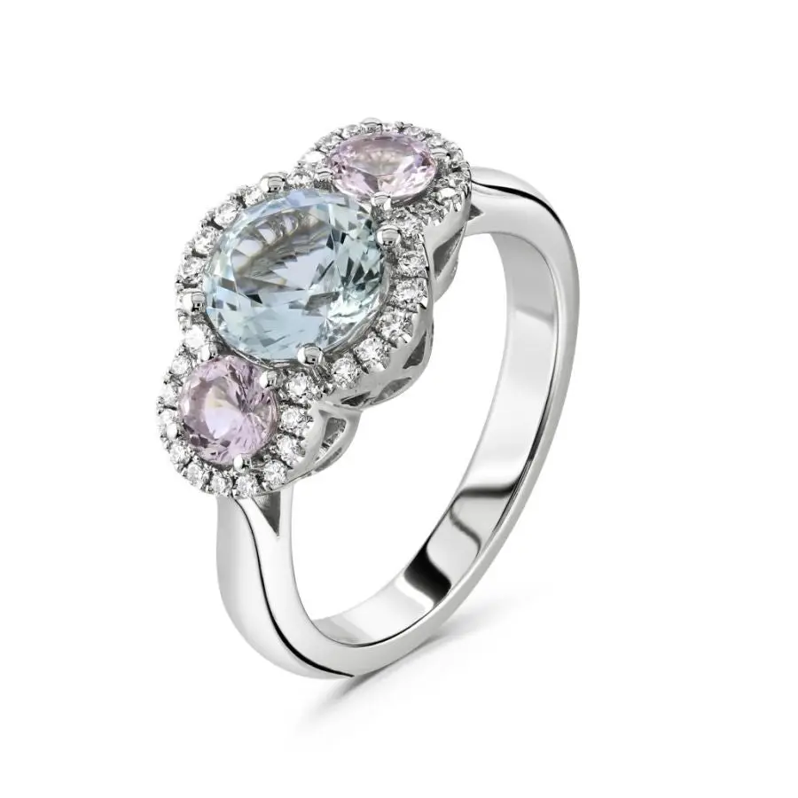 18Ct White Gold 1Aq-2Morg-Di Trip Clu 1