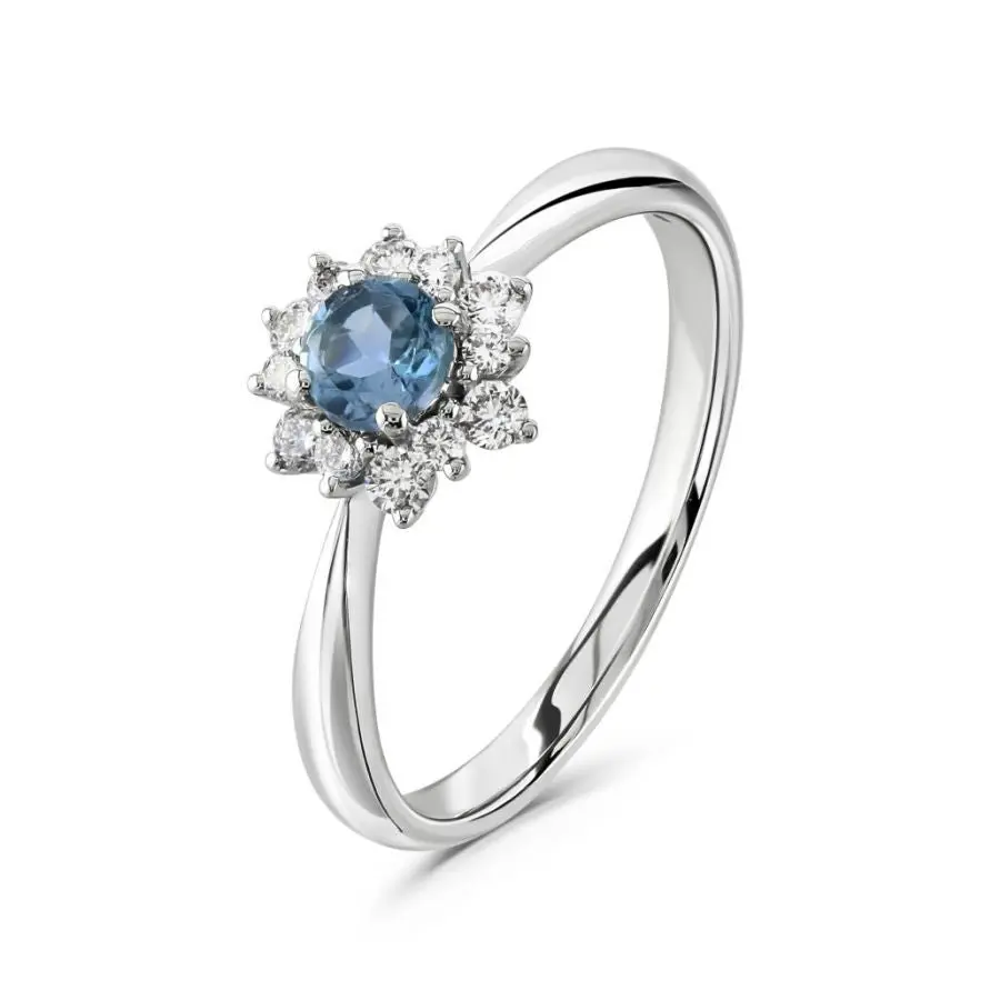 18Ct White Gold Rnd-Aq/12Di Claw 1