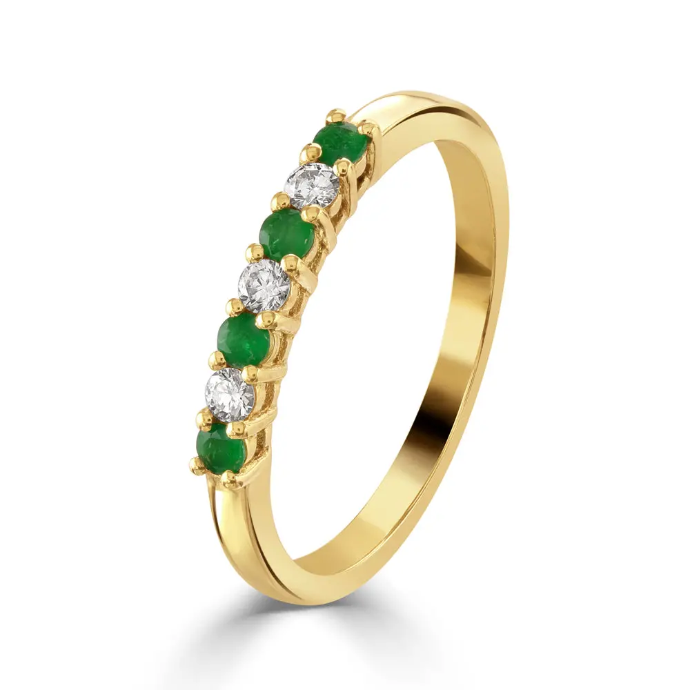 9Ct Yellow Gold Emerald & Diamond 7-Stone Half Eternity Ring 1