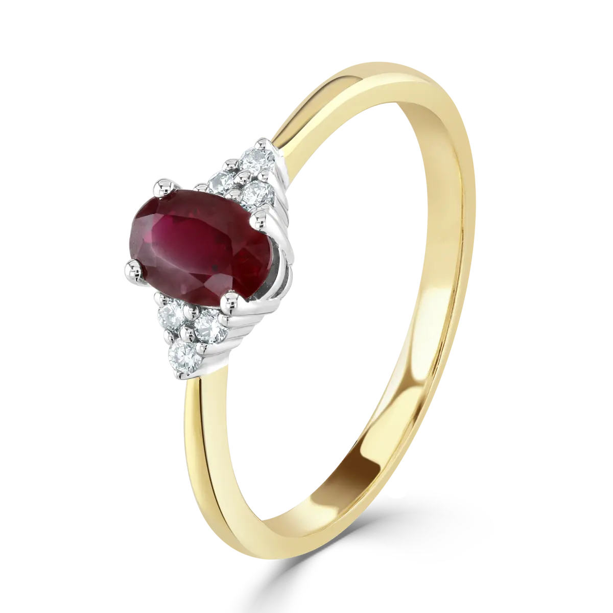 18Ct Yellow And White Gold Oval Ruby And Trefoil Diamond Ring 1