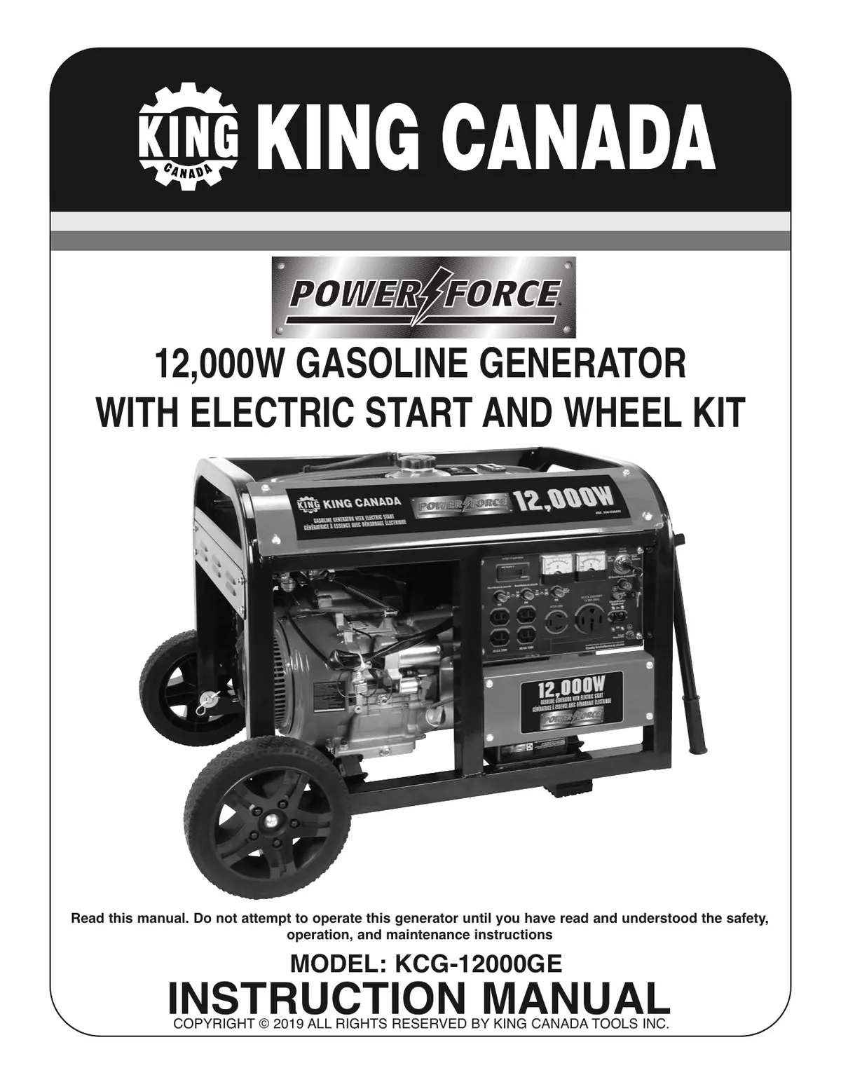 King Canada Kcg-12000Ge 12000 Watt Gasoline Generator With Electric Start. 1