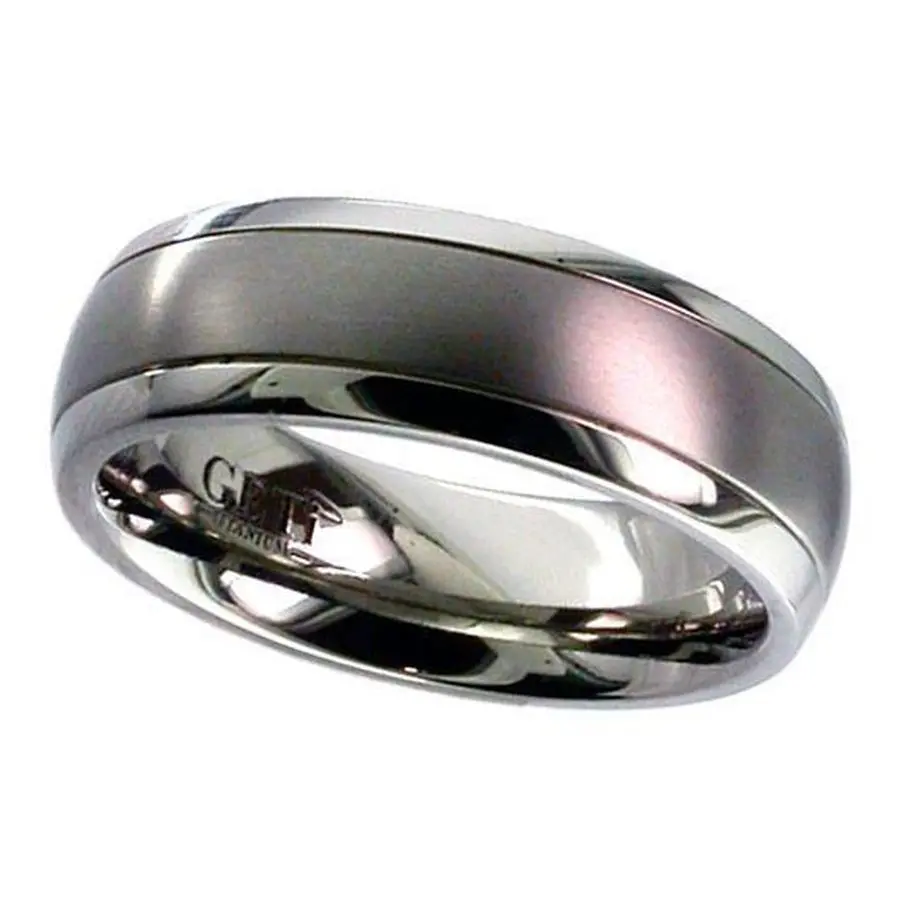 Titanium 7Mm Domed Satin Centre Polished Edged Wedding Band 1