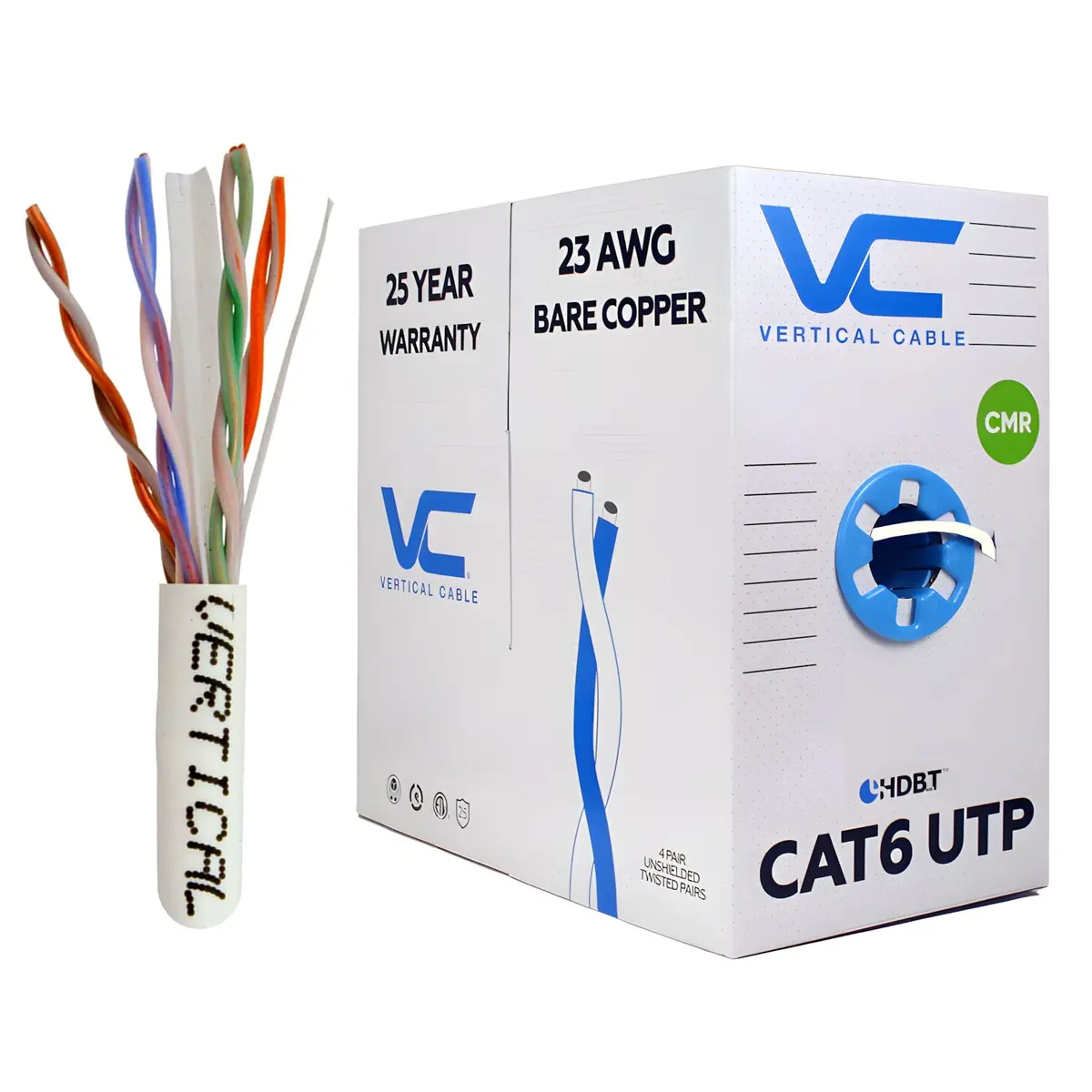 1000Ft Bulk Cat6 23Awg Utp 8C Cmr Bare Copper Unshielded 550Mhz Ethernet Cable - White 1