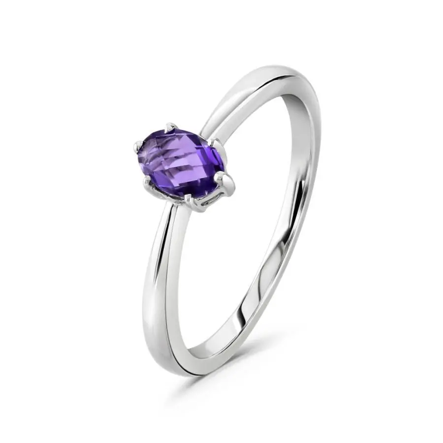 9Ct White Gold Oval Cut Amethyst Ring 1