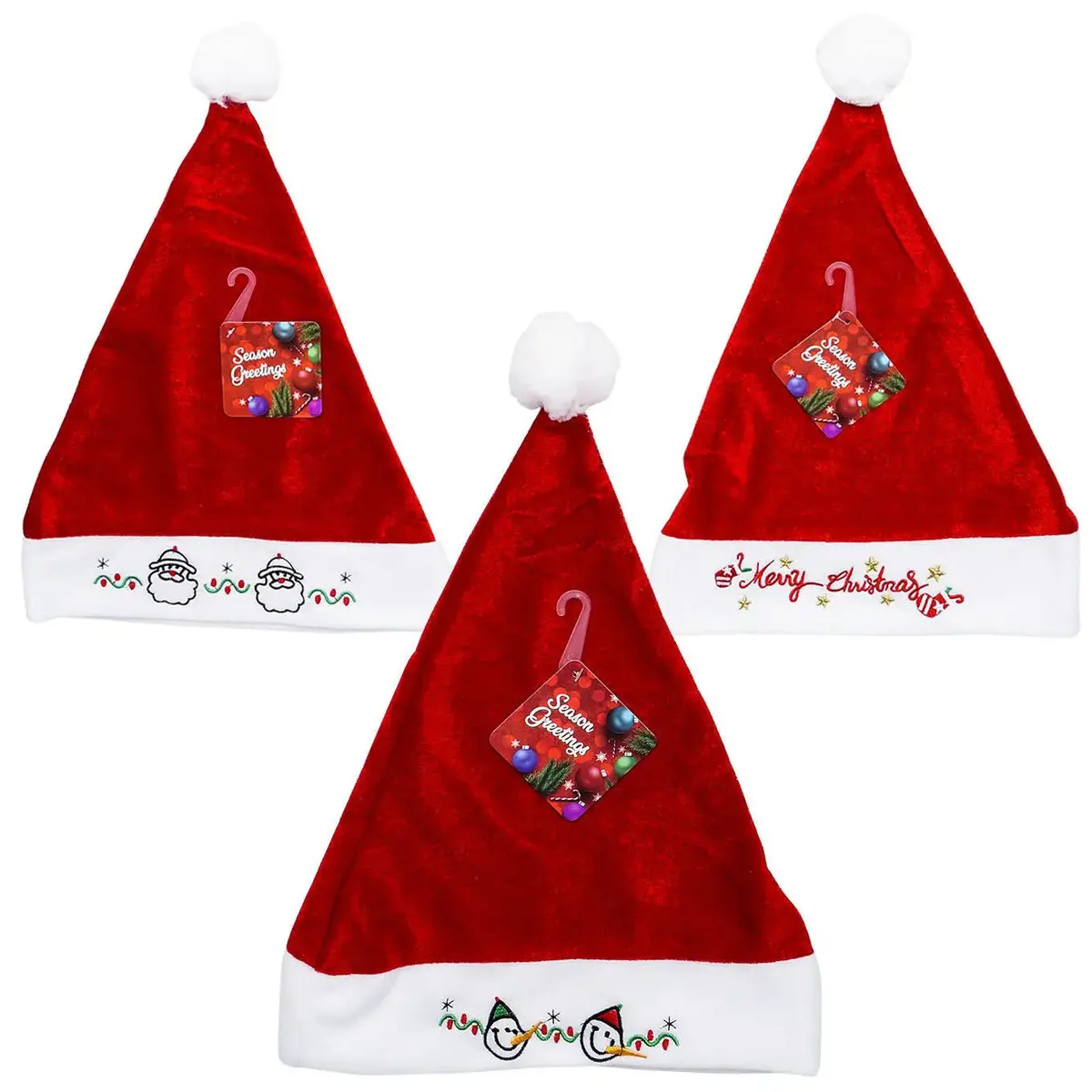 14" Santa, Snowman And Merry Embroid Christmas Hat- 3 Assortments 1