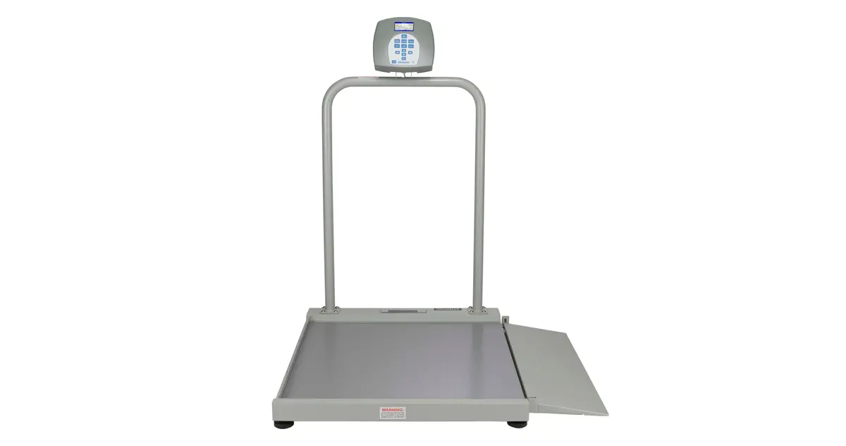 Digital Wheelchair Ramp Scale, Capacity: 1000 Lbs/454 Kg, Resolution: 0.2 Lb/0.1Kg, Platform Dimension: 29¼"W X 28¼"D, Ramp Size: 28¼"W X 9 7/8"D (Secondary Ramp Optional - B2500ramp), (2) Wheels, 120V Adapter (Included) Or (6) Aa Batteries (Not Included) 1