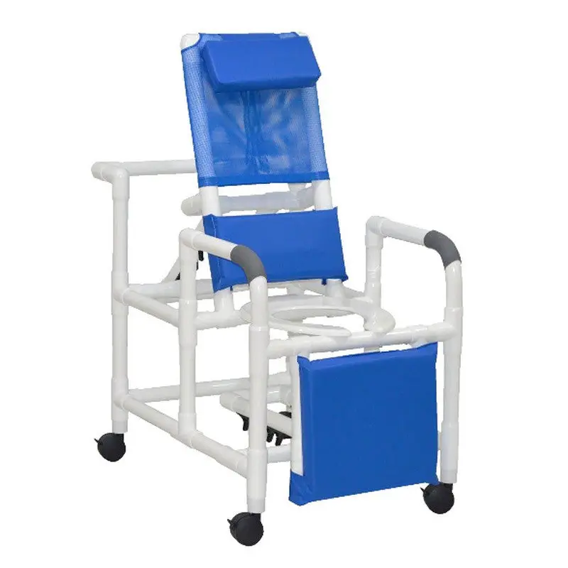 Reclining Shower Chair With Deluxe Elongated Open Front Commode Seat And Elevated Leg Extension, 325 Lbs Weight Capacity Royal Blue 1