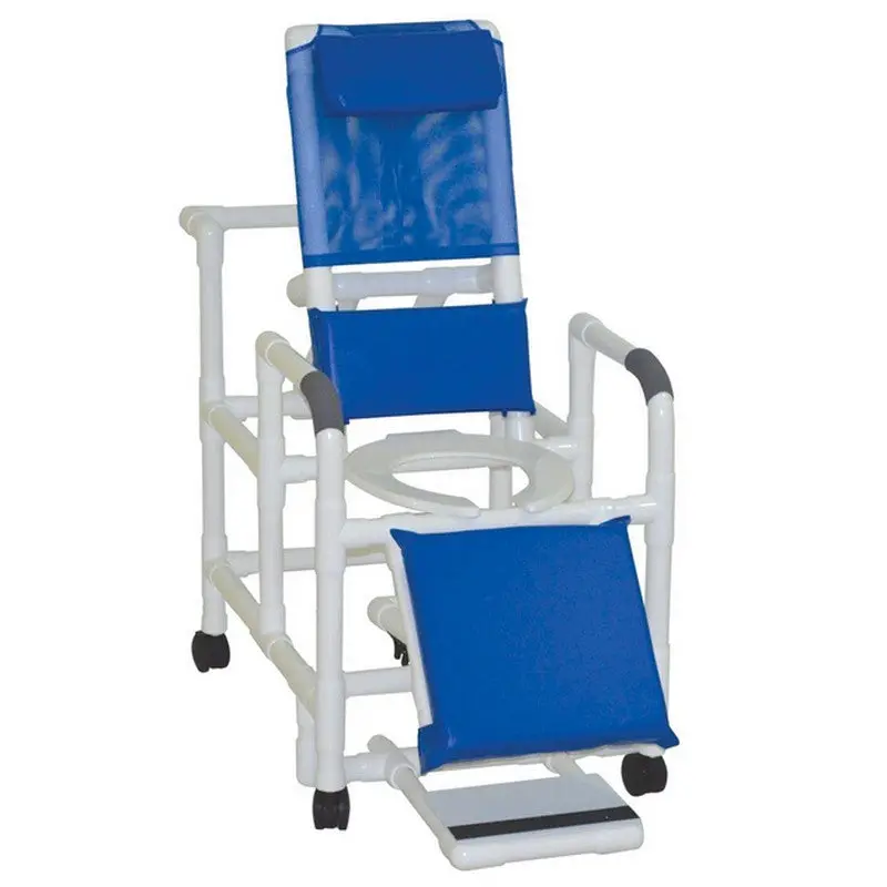Reclining Shower Chair With Deluxe Elongated Open Front Commode Seat, Footrest, Padded Elevated Leg Extension, 10 Qt Slide Out Commode Pail, 325 Lbs Weight Capacity Royal Blue 1