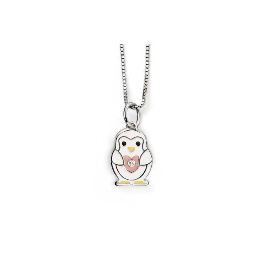 Silver Diamond Set Enamel Penguin Pendant & Chain 1