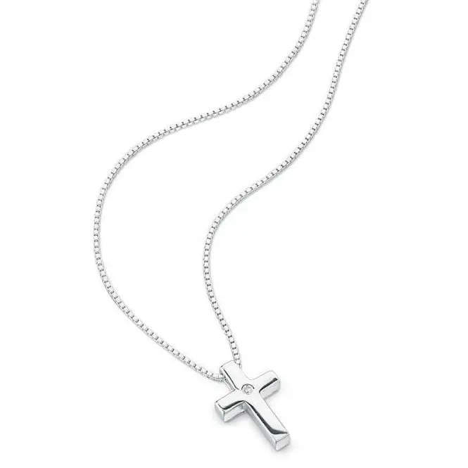 Silver Diamond Set Cross Pendant & Chain 1