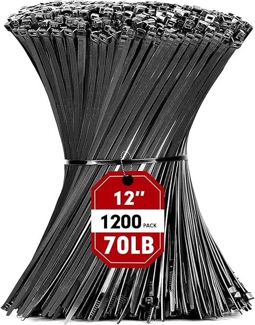 Razcc 1200Pcs Black Cable Zip Ties 12 Inch, Heavy Duty Plastic Wire Ties With 70Lb Tensile Strength, Self-Locking Black Nylon 1
