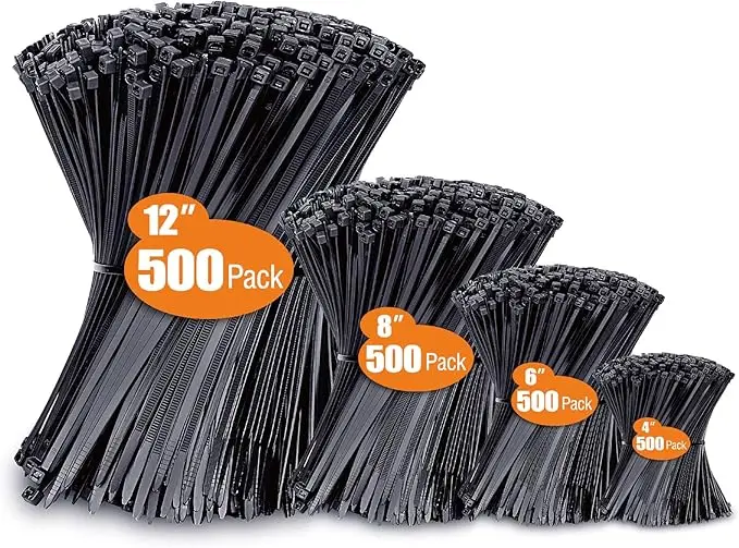 Zip Ties Assorted Sizes(4”+6”+8”+12”), 2000 Pack, Black Cable Ties, Uv Resistant 1