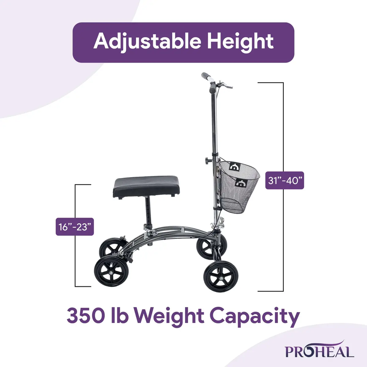 Lightweight Foldable Knee Walker With Basket 2