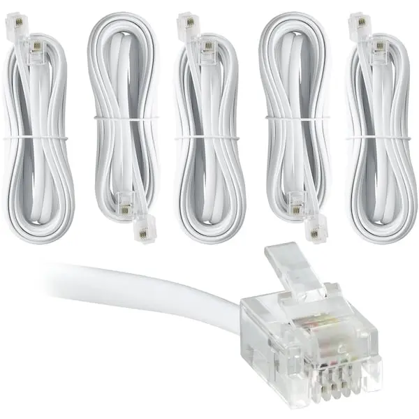15 Ft Telephone Extension Cord, With Rj11 (6P4c) Connectors, White, 5Pk 1