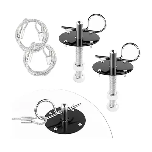 Hood Pins Kit For Car - Stainless Steel Hood Pin Lock Clip With Racing Lanyard For Fixing Car Hood Cover & Reduce Shaking - Universal Car Mods Exterior Accessories Fits Most Car Truck Suv(Black) 1