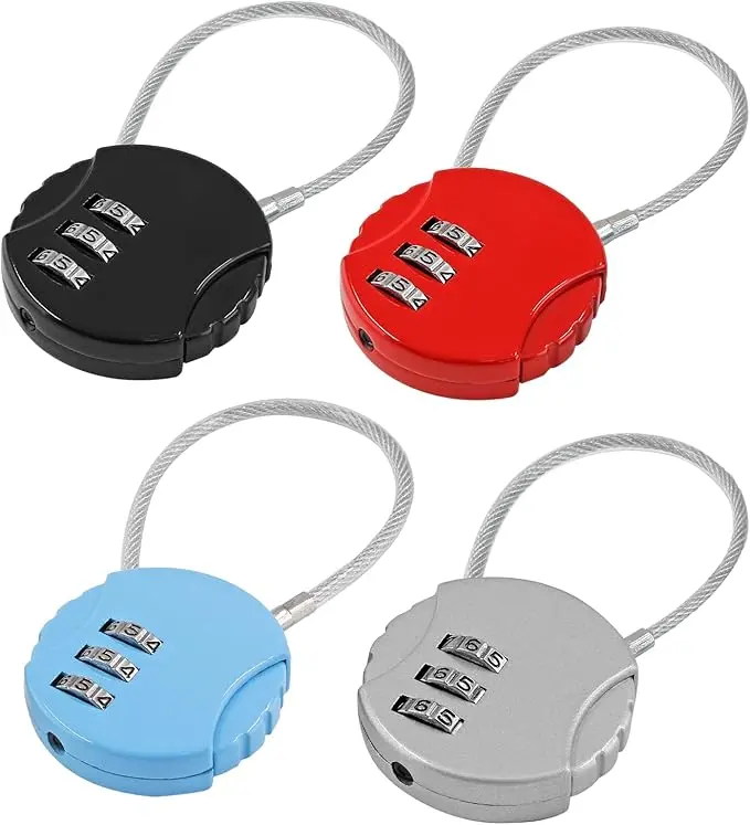 4 Pcs Combination Lock, 3 Digit Outdoor Waterproof Padlock Code Lock Cable Luggage Locks For Backpack, Suitcase, Door (4 Colors) 1