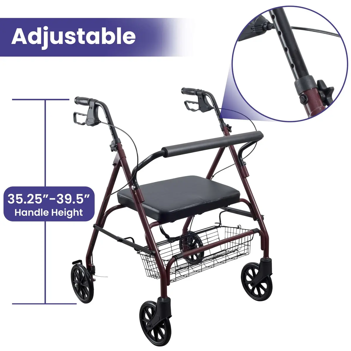 Bariatric Steel Rollator Walker With Seat – Height Adjustable Walker For Seniors 2