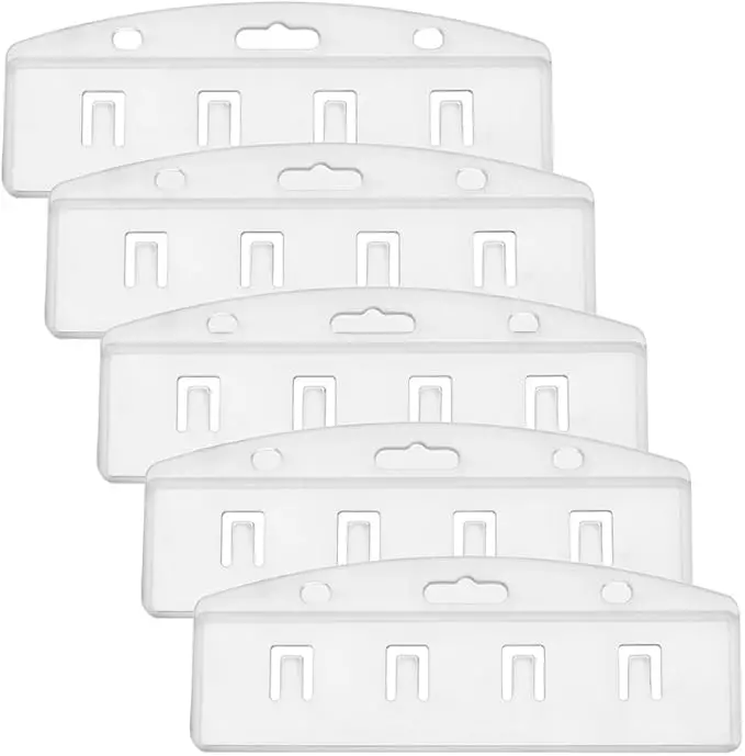 Outus 5 Pcs Swipe Badge Holder Horizontal Half Card Frosted Rigid Clear Plastic Id Card Holder For Swiping Id Credit 1