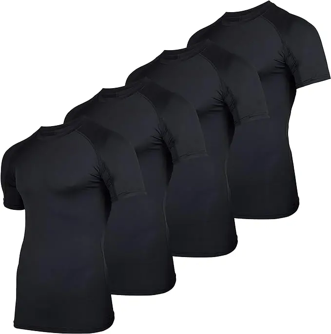 Men's Short Sleeve Compression T-Shirt Base Layer Undershirt Athletic Top, Big Anf Tall, 5Xl, 4 Per Pack 1