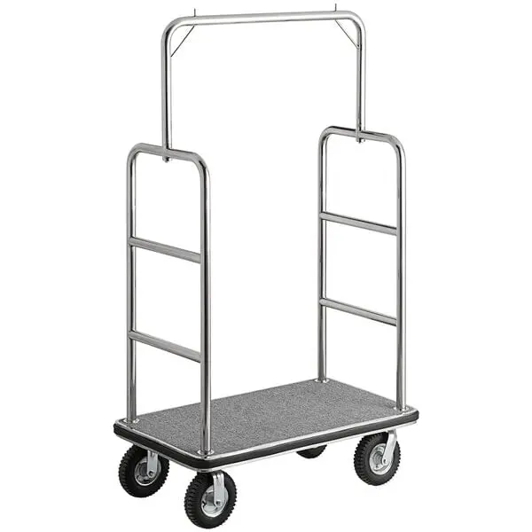 Stainless Steel Bellman Cart With Carpet And Pneumatic Casters With Garment Pole 1