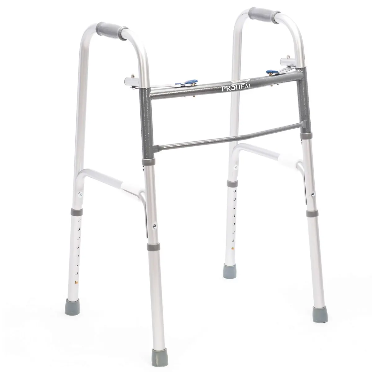 Adult Two-Button Silver Folding Steel Walker Without Wheels - 350 Lbs Capacity 1