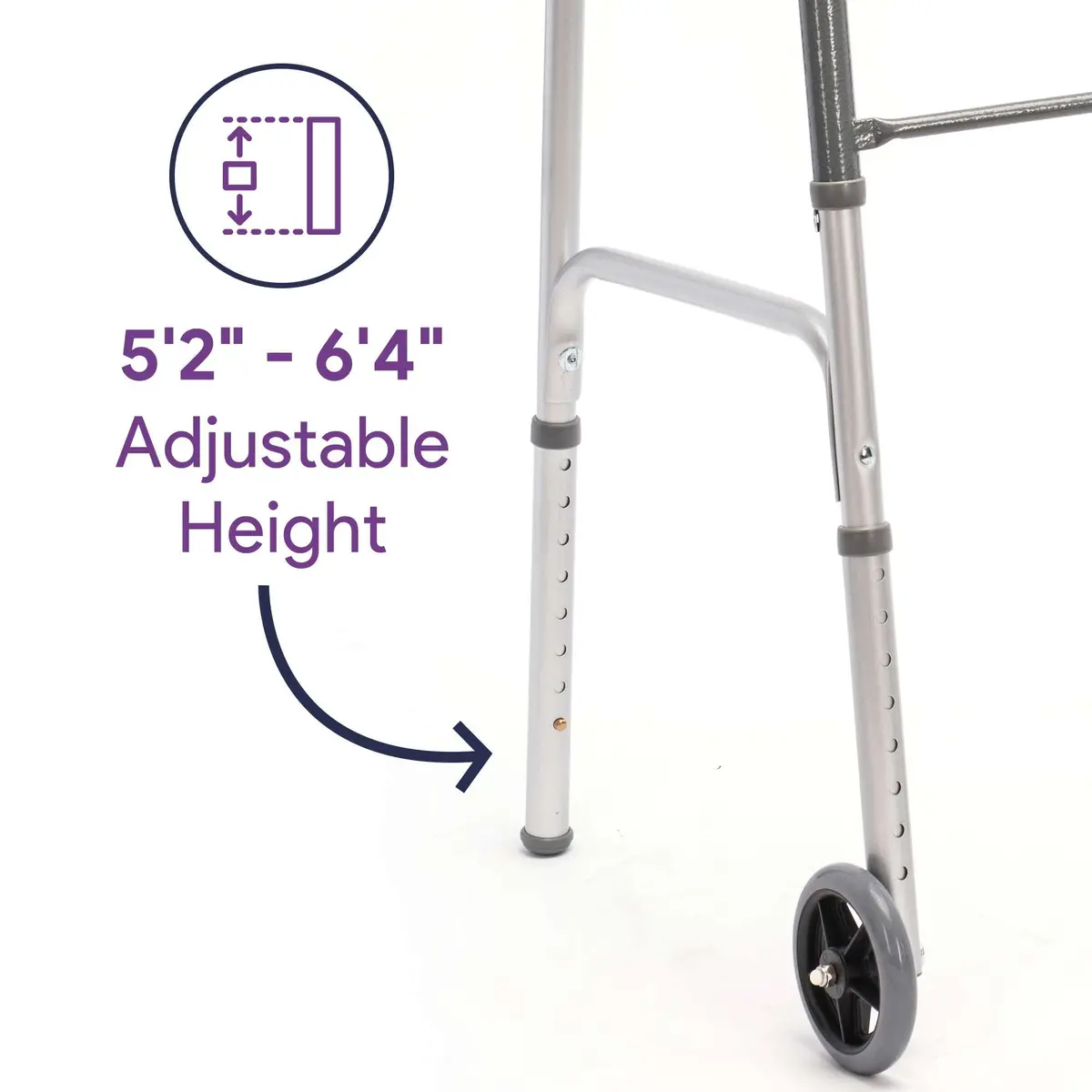 Adult Two-Button Silver Folding Steel Walker Without Wheels - 350 Lbs Capacity 2