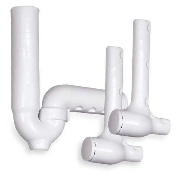 P-Trap & Two Valve Covers, 1-1/4 In & 1-1/2 In Pipe Size, Vinyl, White, 3 Pcs 1