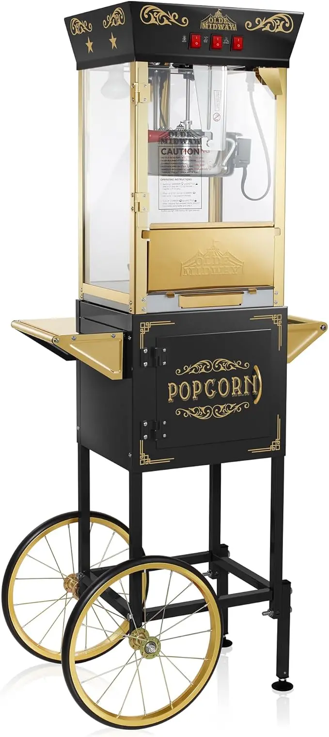 Olde Midway Movie Theater-Style Popcorn Machine Maker With Cart And 8-Ounce Kettle - 1