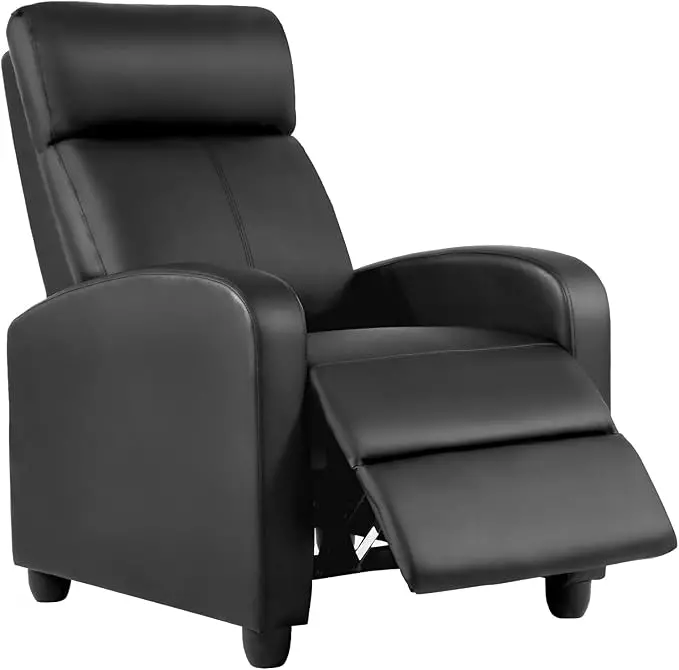 Recliner Chair For Living Room Home Theater Seating Single Reclining Sofa Lounge With Padded Seat Backrest (Black) 1