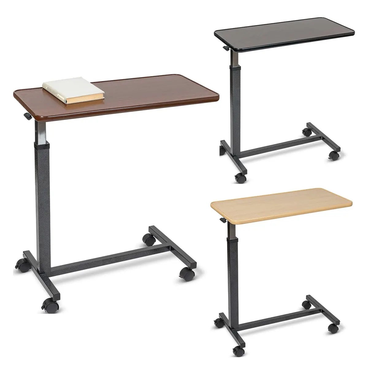 Overbed Table With Wheels - Cherry Wood Top And Adjustable Height 1