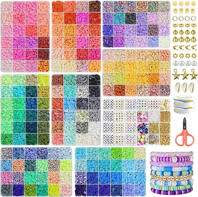 30000 Pcs Clay Beads Bracelet Making Kit, 9 Boxes 192 Colors Friendship Bracelet Kit Flat Polymer Clay Beads For Jewelry Making, Crafts Gift 1