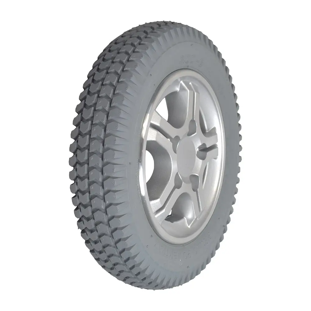14"X3" Flat Free 5-Spoke Wheel Assembly With Silver Rim For The Quantum Q600, Q600xl, Q6000z, And R4000 Power Chairs 1
