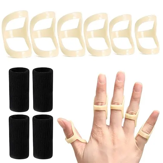 Oval Finger Splints & Sleeves Kit, 6 Graduated Trigger Finger Splint & 4 Finger Sleeves (Size 4,5,6,7,8,9) 1