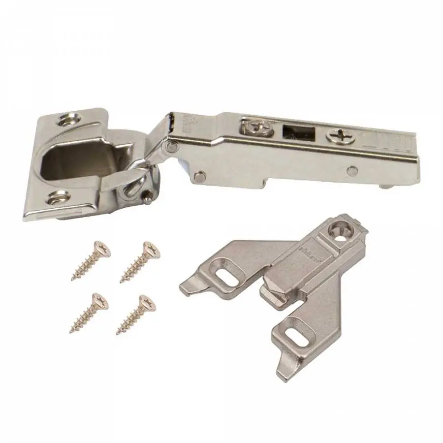 110 Plus Hinge For Face Frame Cabinets Sold In A Bundle: Material:Steel, Finish:Nickel, (1)Ea-Straight Arm 110 Plus Hinge, (2)Ea-Frame Mounting Plate, (2)Ea # 6 Screws For Hinge, (2)Ea #7 Screws For Mounting Plate, Mounting Plate Height:0Mm 1