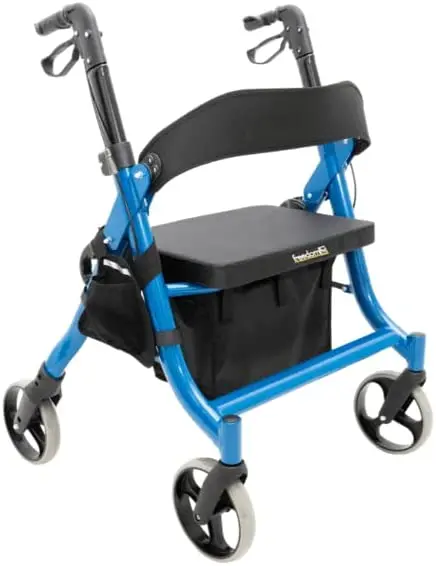 Titus Extra-Wide Deluxe Bariatric Walker Rollator. 600Lb Wt Capacity Heavy-Duty Oval Tubing. High-Capacity Padded Seat/Backrest. Height Adjustable Angled Hand Grips. Foldable. Indoor/Outdoor Use, Blue 1