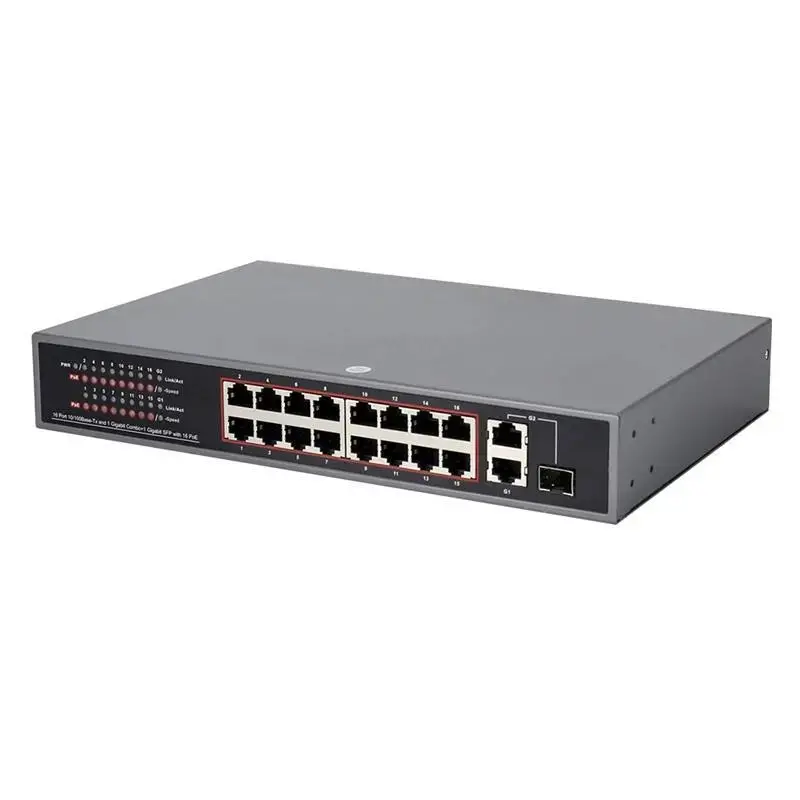 16 Port Unmanaged Fast Ethernet Poe Switch With 2 Gigabit Uplink Port And 1 Sfp 1