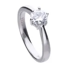 Silver Round Cubic Zirconia Solitaire Ring, Size O 1