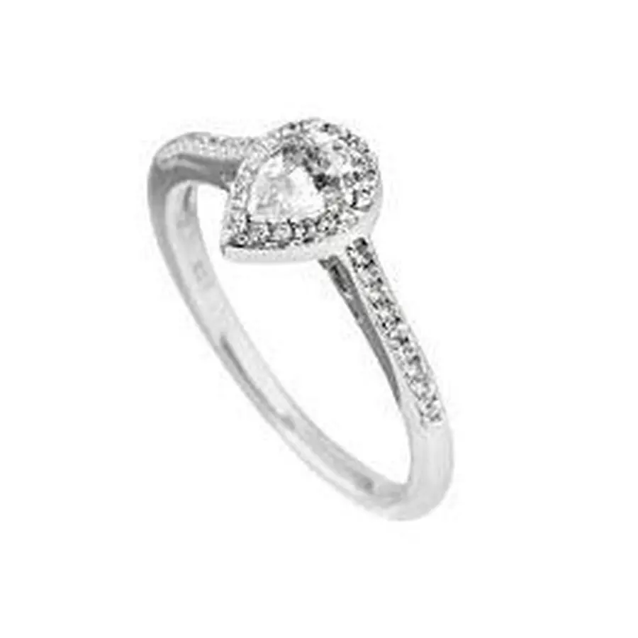 Silver Pear Shaped Cubic Zirconia Halo Cluster Ring, Size O 1