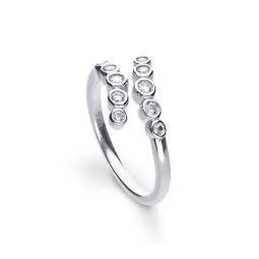 Silver Cubic Zirconia Set Crossover Ring, Size P 1