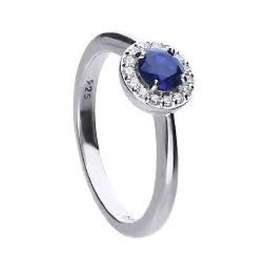 Silver Blue Cubic Zirconia Round Halo Cluster Ring, Size N 1