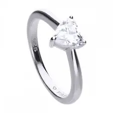 Silver Solitaire Heart Cut Cubic Zirconia Claw Set Ring 1