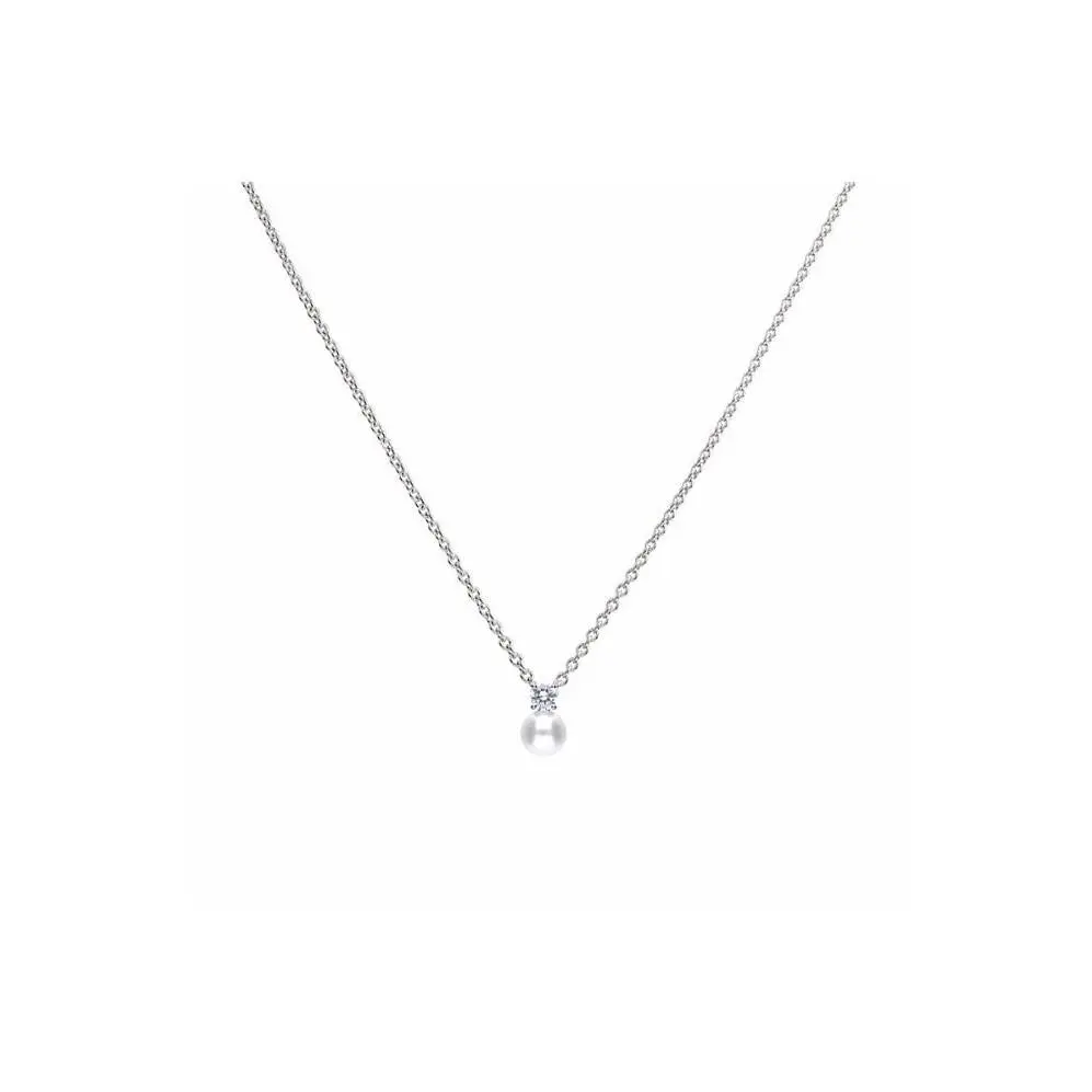 Silver Cz & Imitation Pearl Drop Pendant 1
