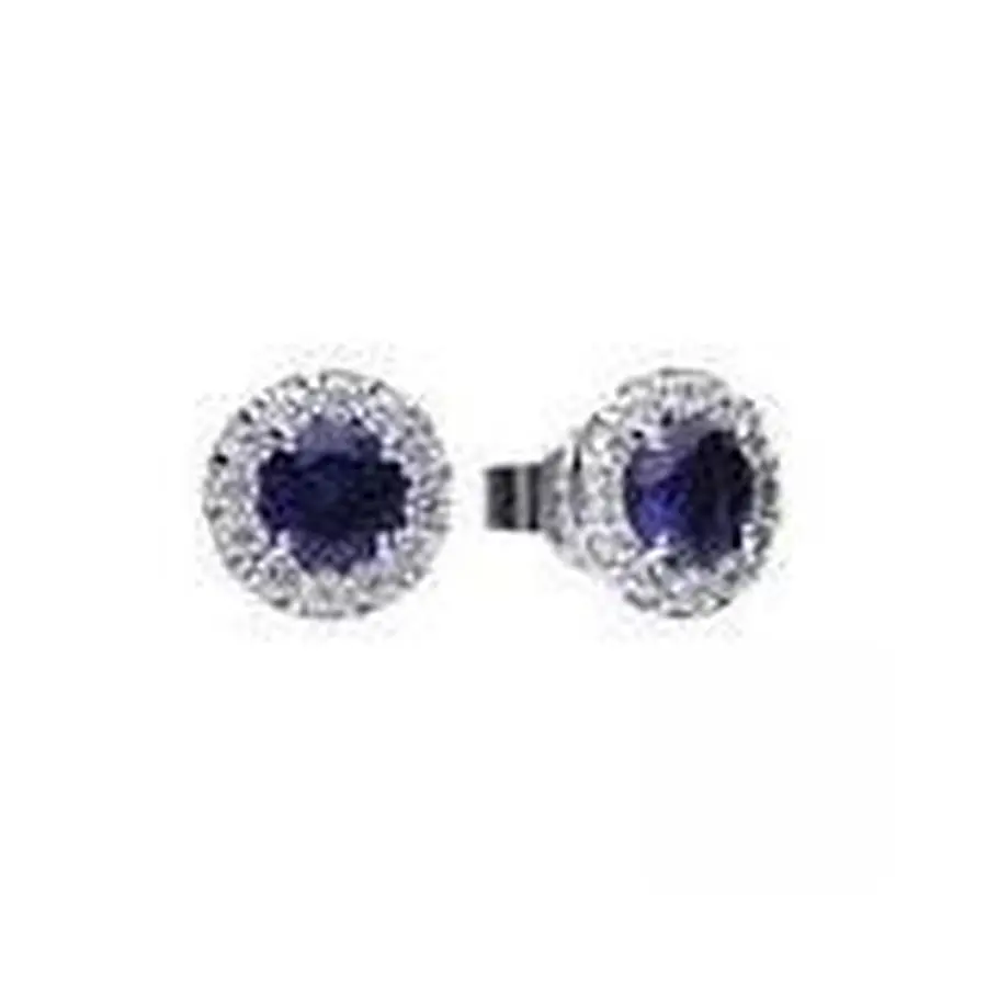 Silver Blue & White Cz Cluster Stud Earrings 1