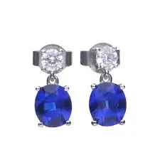 Silver Blue Oval & White Cz Drop Earrings 1