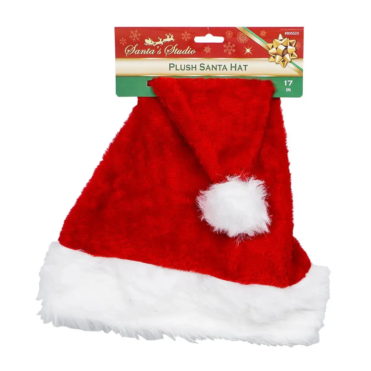 17"H Red & White Christmas Santa Hat Soft Comfortable W/ Plush Cuff 1