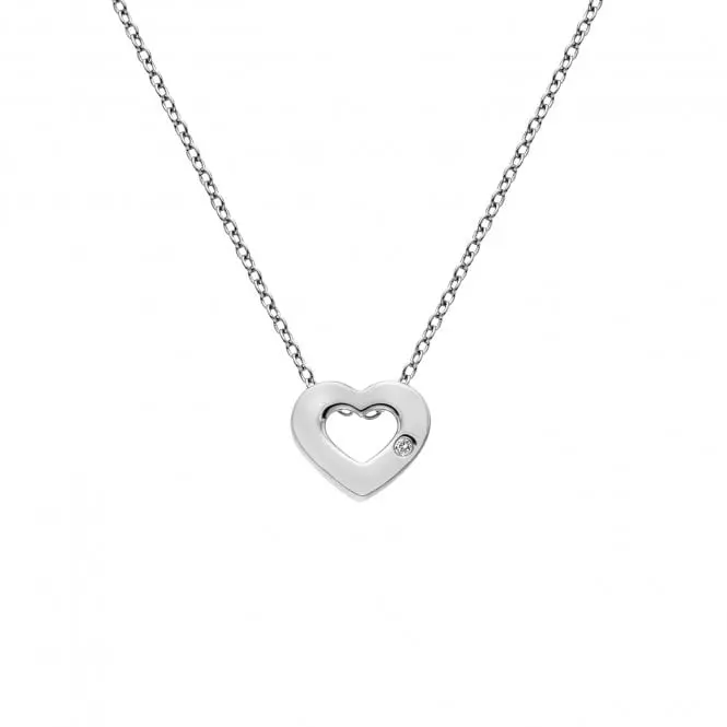 Silver Amulet Diamond Set Heart Pendant On A 16-18' Silver Chain 1