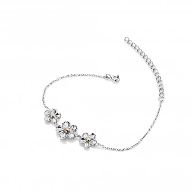 Silver And Rose Gold Plated Forget Me Not Diamond Set Bracelet 1